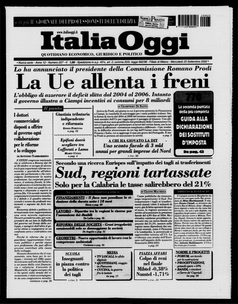 Italia oggi : quotidiano di economia finanza e politica